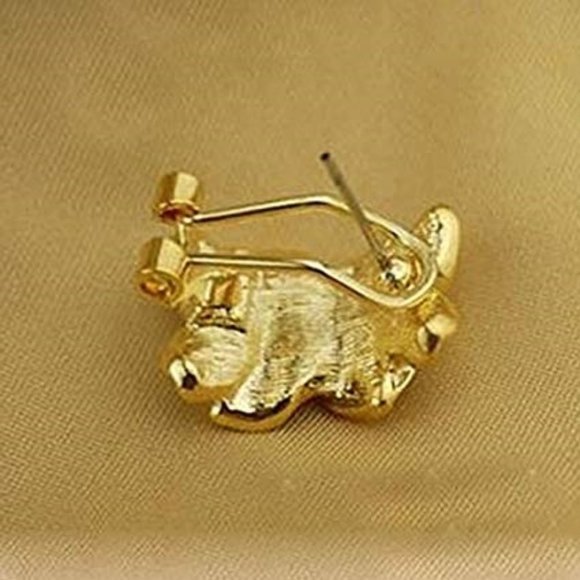 Black Enamel Floral Earrings w Rhinestone Accents - Picture 6 of 6